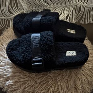 UGG Black Fuzzy Slippers